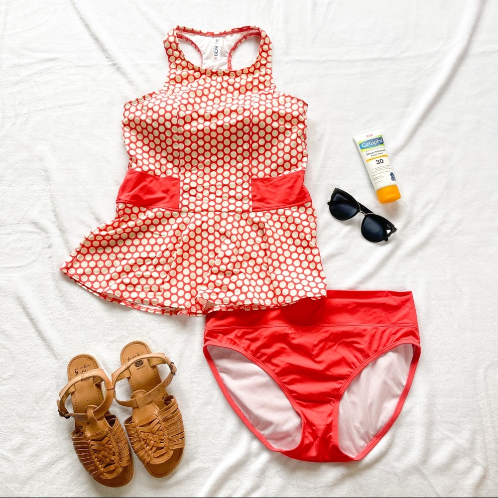 Lime Ricki XL Coral Peplum Tankini Top and Bottoms